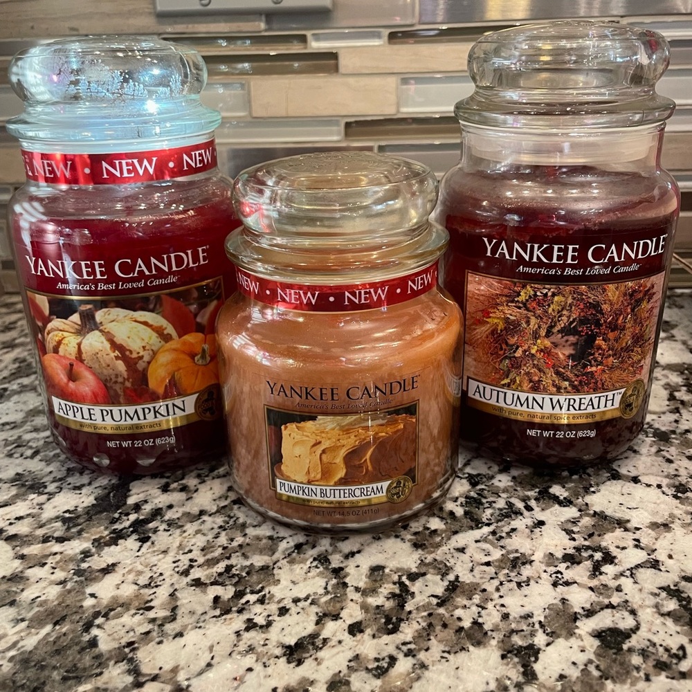 Set of 3 Fall Yankee Candle Jars (2 Large Jars & 1 Medium) - NWOT